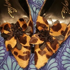 Magnolia Leopard pony hair heels with leather trim